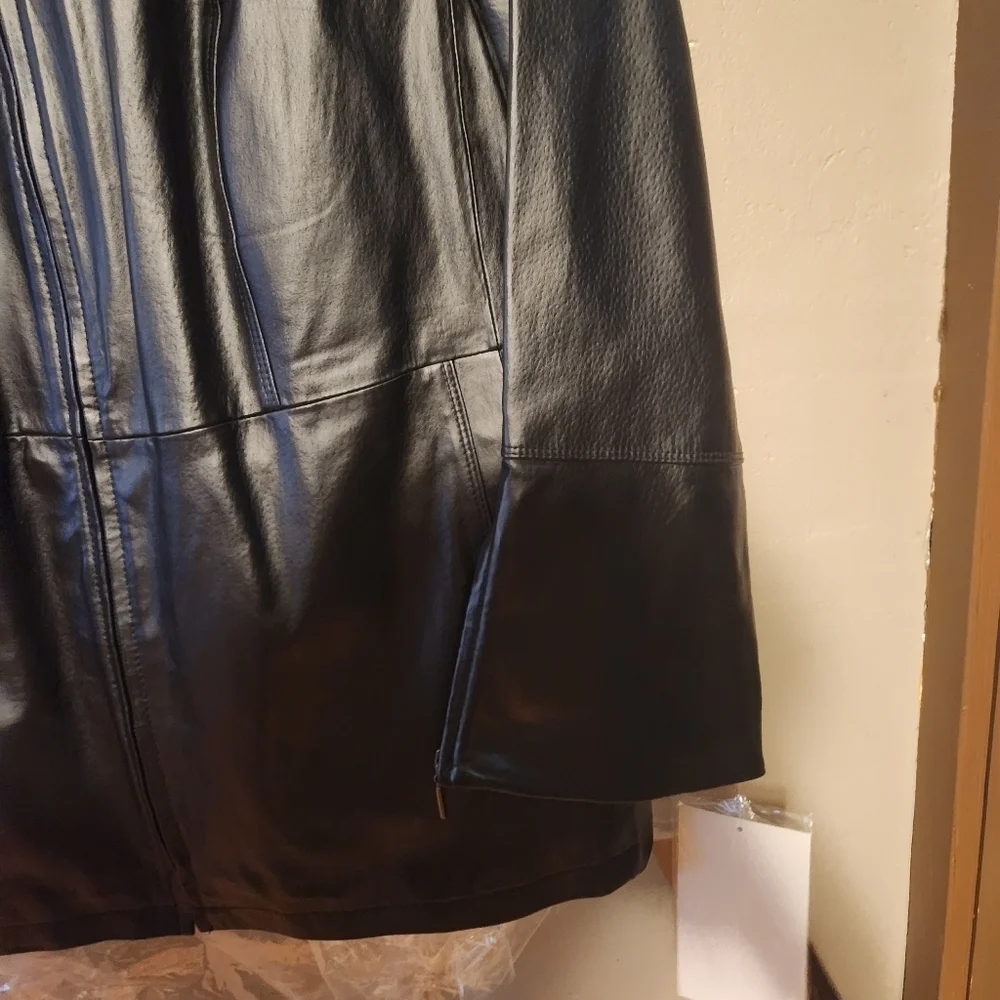 NWT Terry Lewis Vintage Retro Black Leather Jacket Bell Sleeve With Zipper 3X - Picture 4 of 5